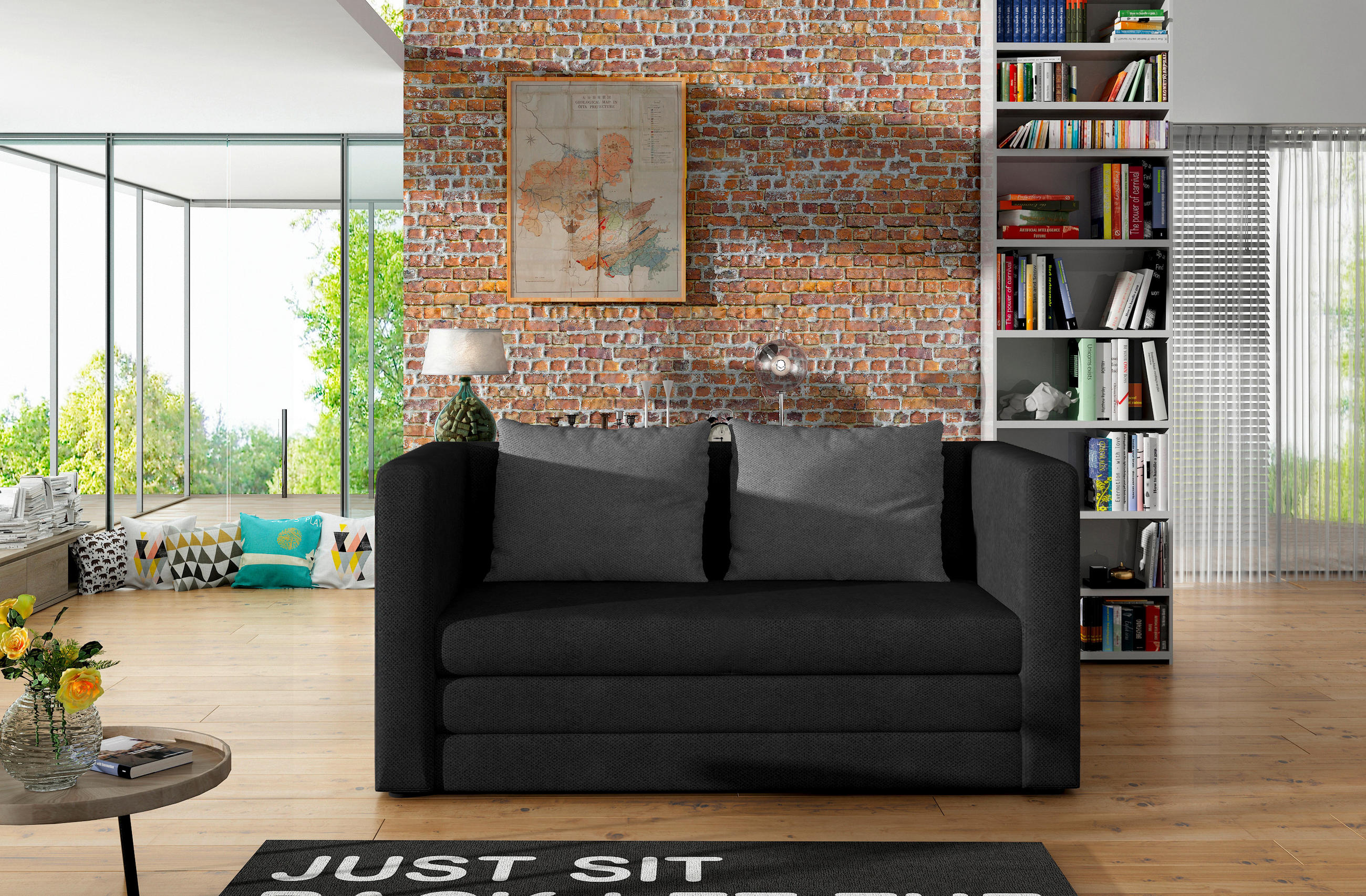 SCHLAFSOFA in Samt Grau, Schwarz  - Schwarz/Grau, Design, Kunststoff/Textil (132/62/70cm) - MID.YOU
