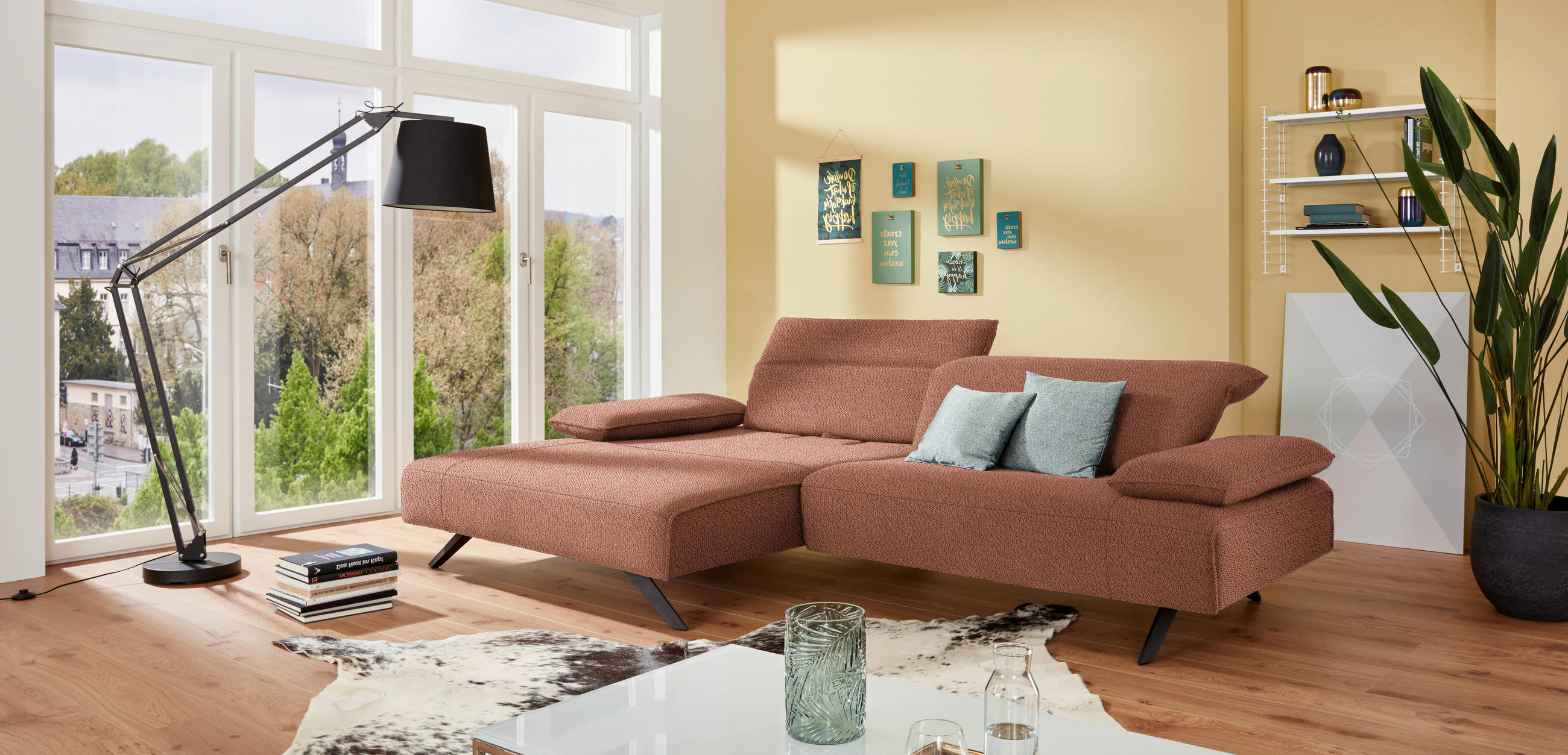 ECKSOFA in Flachgewebe Terracotta  166/280 cm  - Anthrazit/Terracotta, Design, Textil/Metall (166/280cm) - Johann Jakob