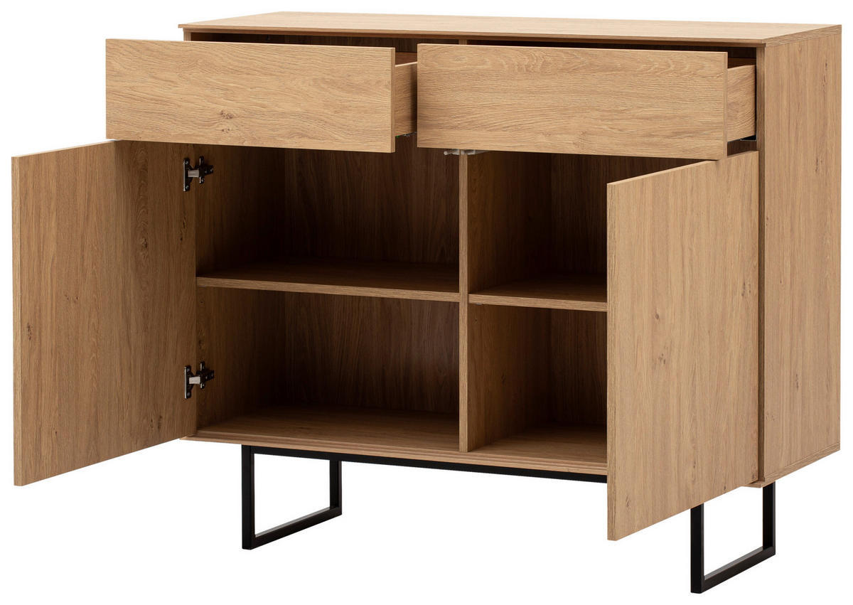 KOMMODE  in 115/98/40 cm  - Eichefarben/Schwarz, Design, Holzwerkstoff/Metall (115/98/40cm) - Modante