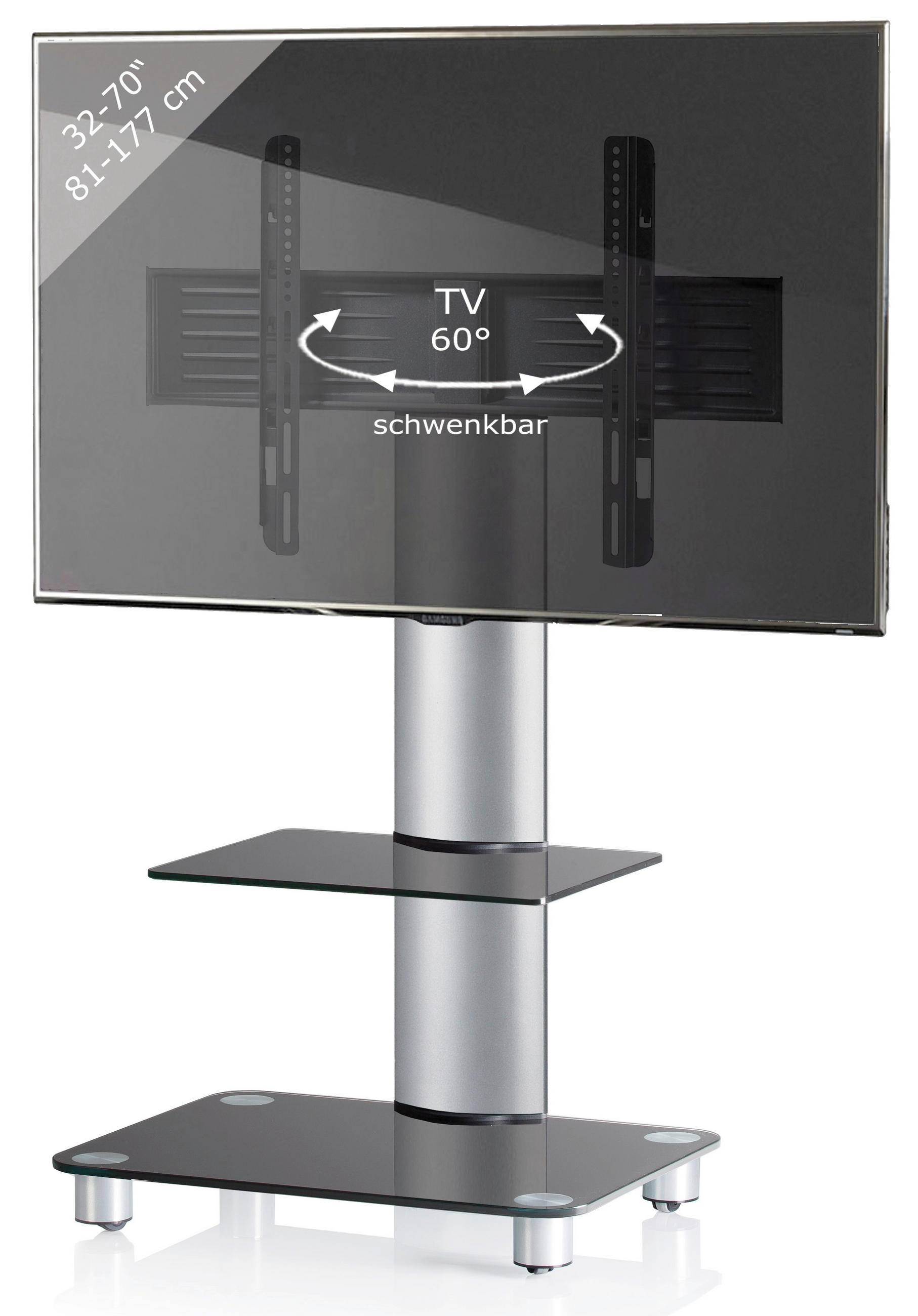 TV-RACK 60/100/44 cm  - Silberfarben/Schwarz, KONVENTIONELL, Glas/Metall (60/100/44cm) - MID.YOU