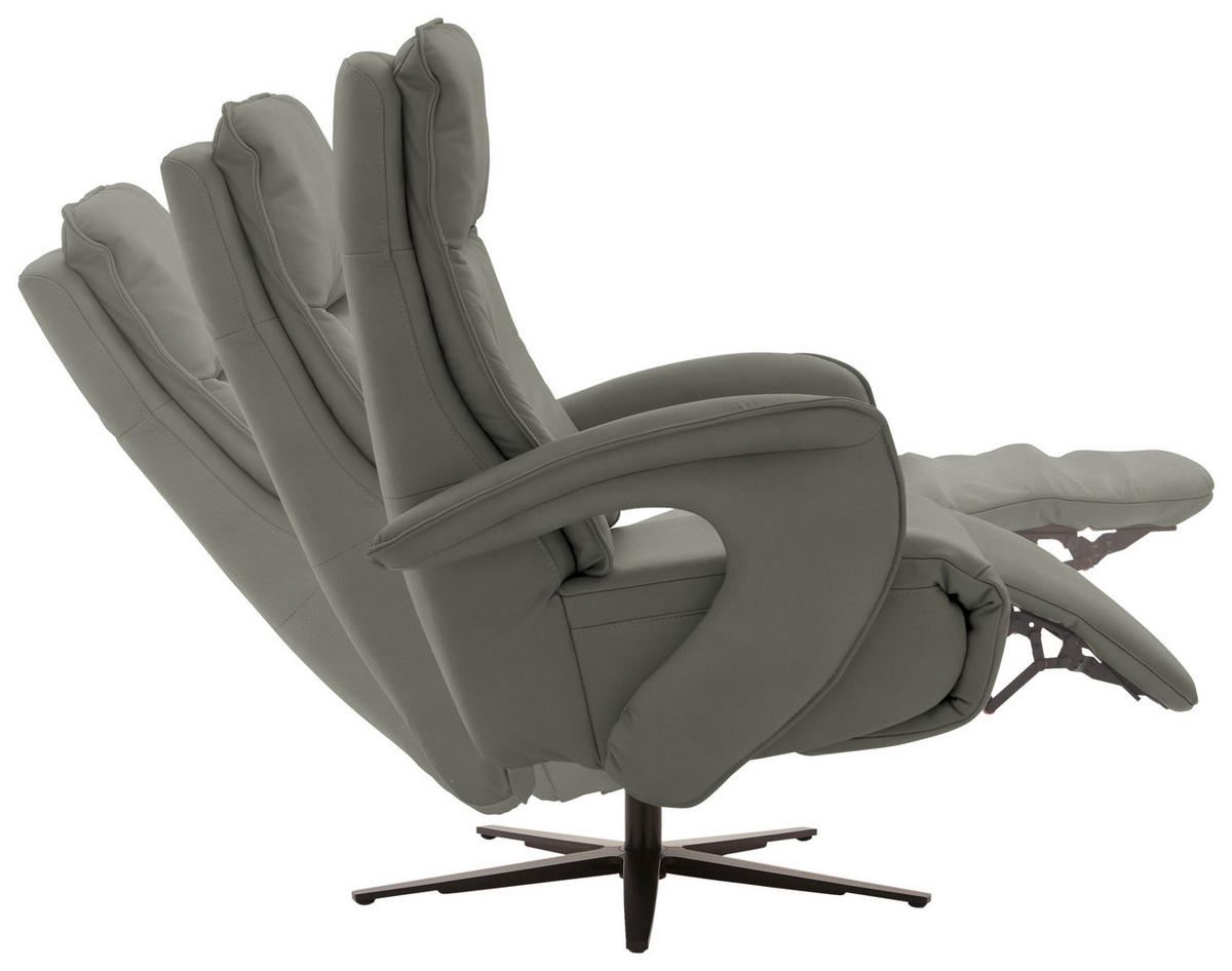 RELAXSESSEL in Leder Grau  - Schwarz/Grau, Design, Leder/Metall (77/110/87cm) - Valdera
