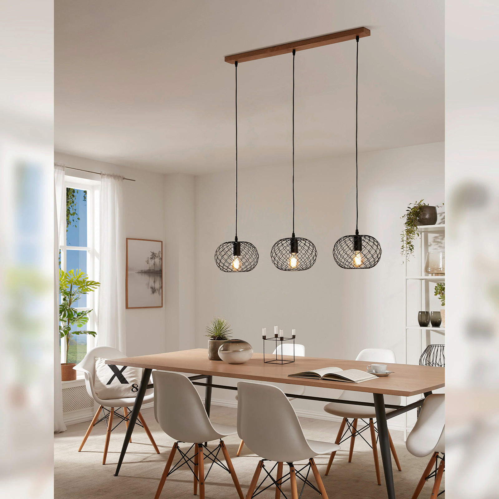 STROPNÍ ZÁVĚSNÉ SVÍTIDLO,   - černá, Design, kov/dřevo (80/110cm)