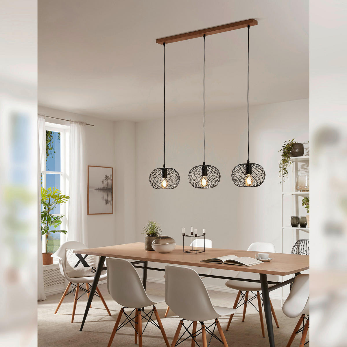 STROPNÍ ZÁVĚSNÉ SVÍTIDLO,   - černá, Design, kov/dřevo (80/110cm)