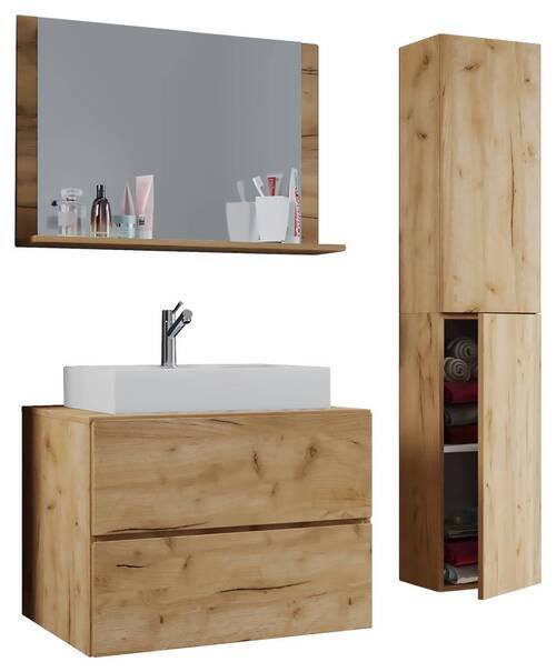 BADEZIMMER 4-teilig  in 94 cm  - Honigeiche/Weiß, MODERN, Keramik/Holzwerkstoff (94cm) - MID.YOU