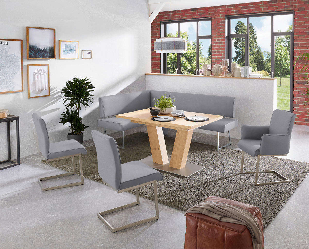 ECKBANK 137/196 cm  in Edelstahlfarben, Graublau  - Edelstahlfarben/Graublau, Design, Textil/Metall (137/196cm) - Dieter Knoll