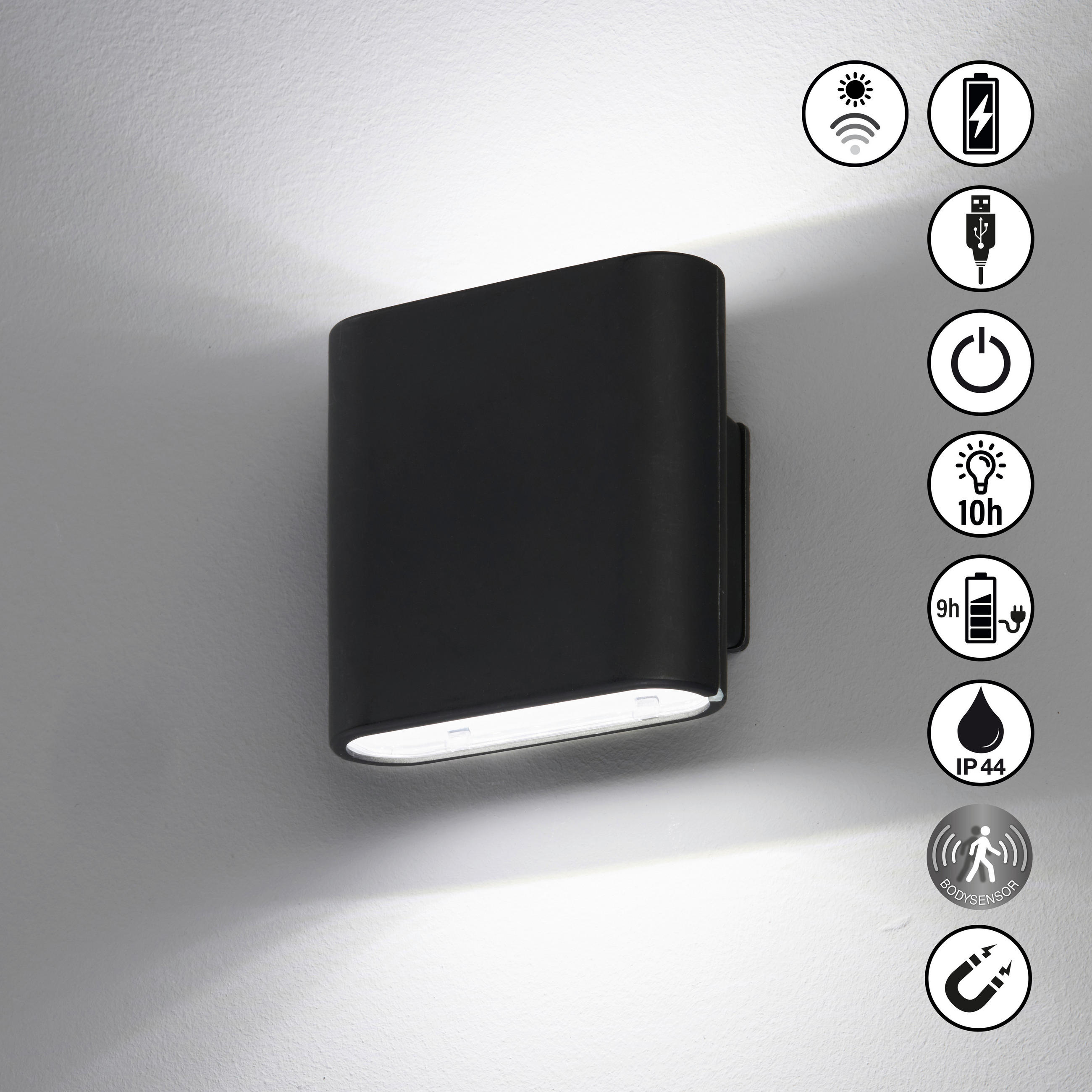 ZIDNA PUNJIVA SVJETILJKA Magnetics  - crna, Trend, metal (10/10cm)