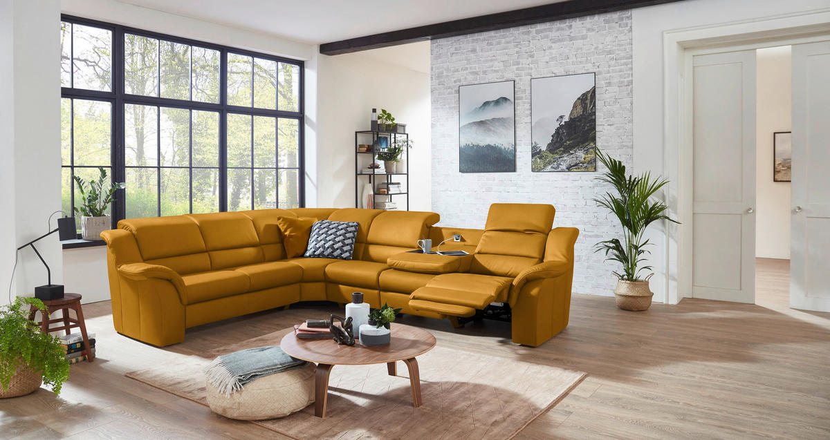 ECKSOFA  in Echtleder Currygelb  260/324 cm  - Currygelb/Schwarz, KONVENTIONELL, Leder/Kunststoff (260/324cm) - Cantus