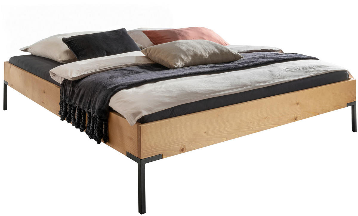 PAT FUTON 180/200 cm  culoare lemn molid  - culoare lemn molid/negru, Modern, lemn/metal (180/200cm) - Livetastic