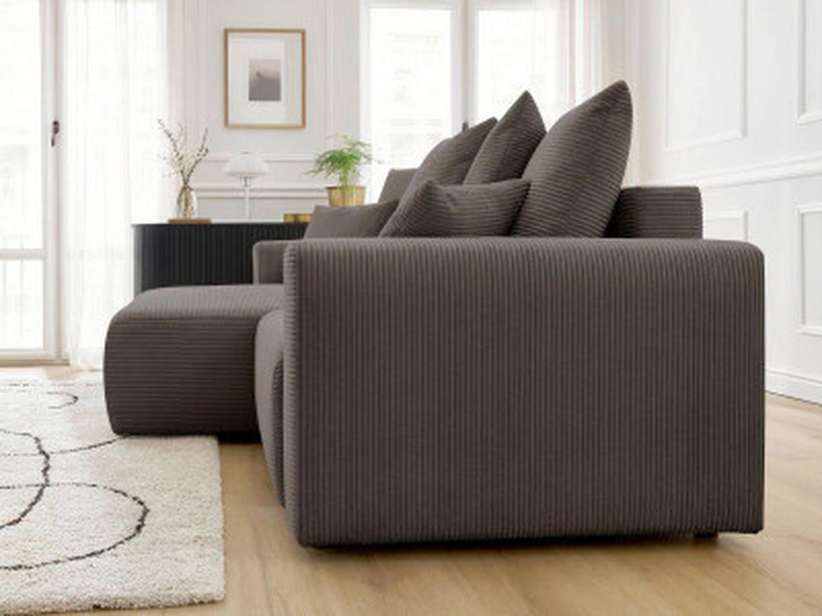 ECKSOFA Ottomane links  ATILLA Taupe Cord  - Taupe/Schwarz, MODERN, Kunststoff/Textil (149/244cm)