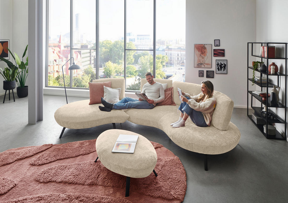 BIGSOFA Flachgewebe Creme  - Creme/Schwarz, Design, Textil/Metall (456/93/138cm) - Moderano