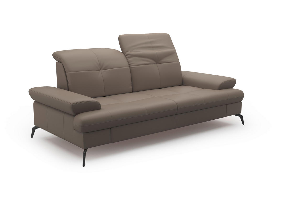 3-SITZER-SOFA in Leder Grau  - Schwarz/Grau, KONVENTIONELL, Leder/Metall (212/90/122cm) - Sit & More