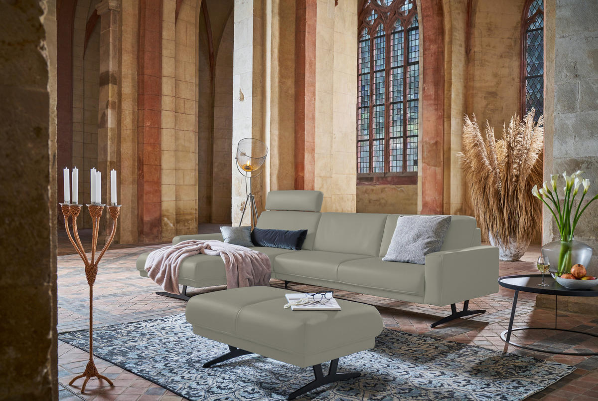 ECKSOFA in Echtleder Hellgrau  - Anthrazit/Hellgrau, Konventionell, Leder/Metall (179/324cm) - Johann Jakob