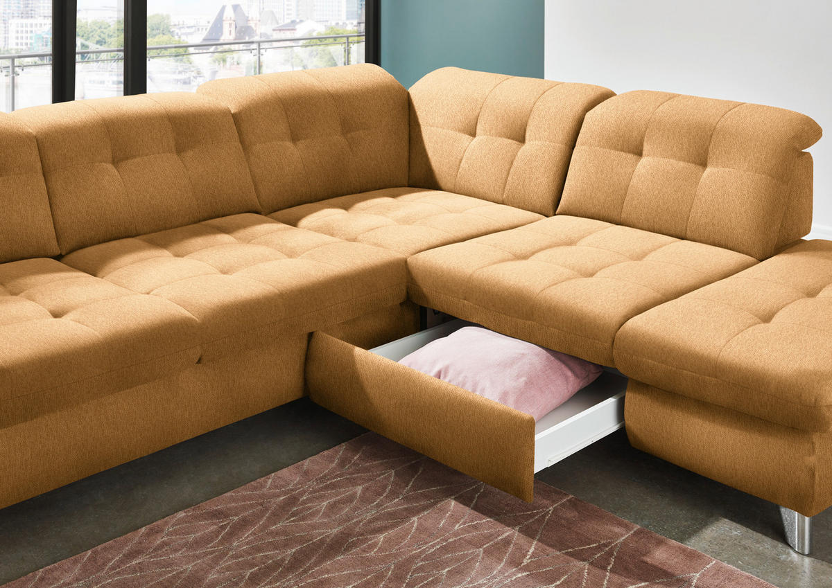 ECKSOFA in Chenille Currygelb  - Chromfarben/Currygelb, Design, Textil/Metall (310/260cm) - Beldomo Speed