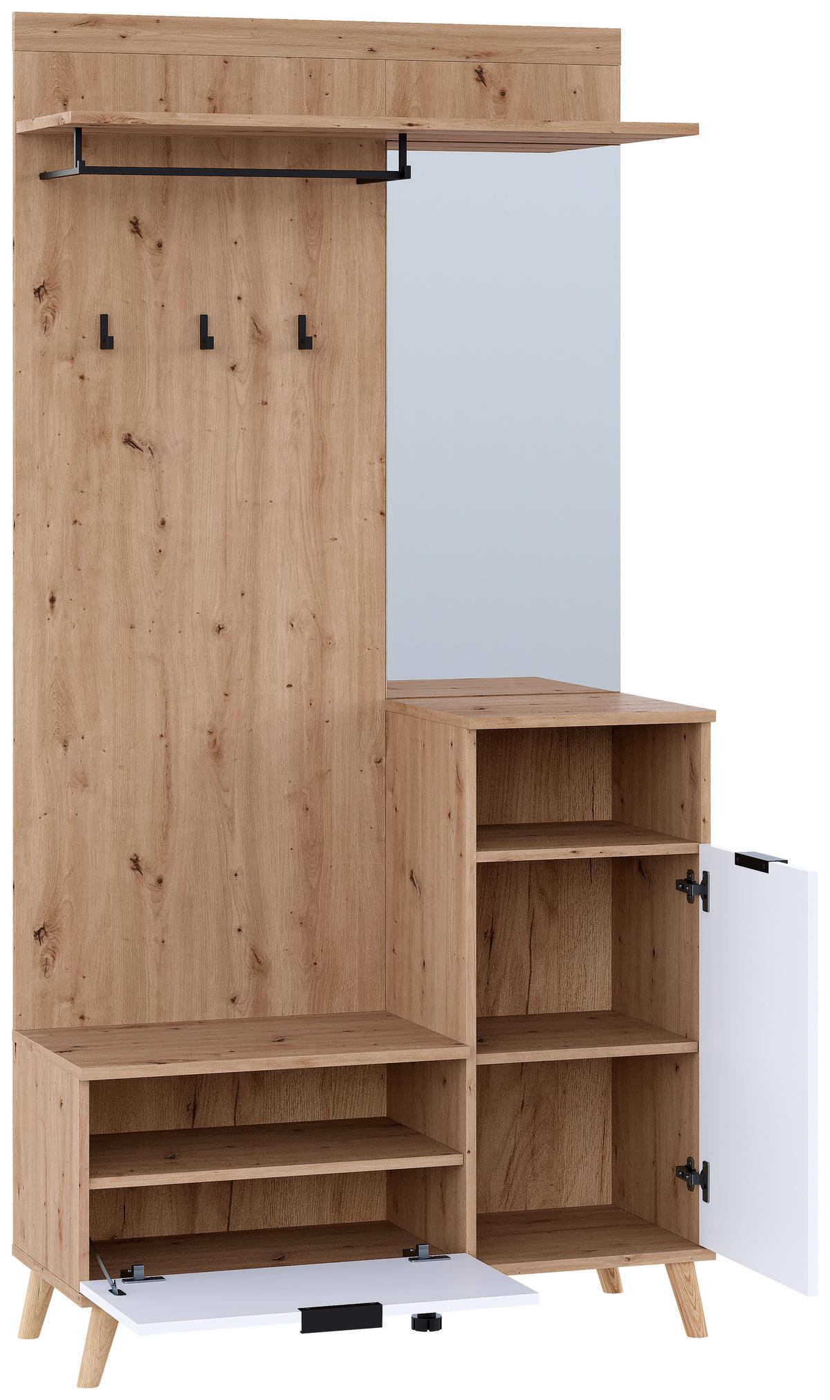 GARDEROBE  in 100/202/40 cm  - Weiß/Eiche Artisan, Design, Glas/Holzwerkstoff (100/202/40cm) - home24
