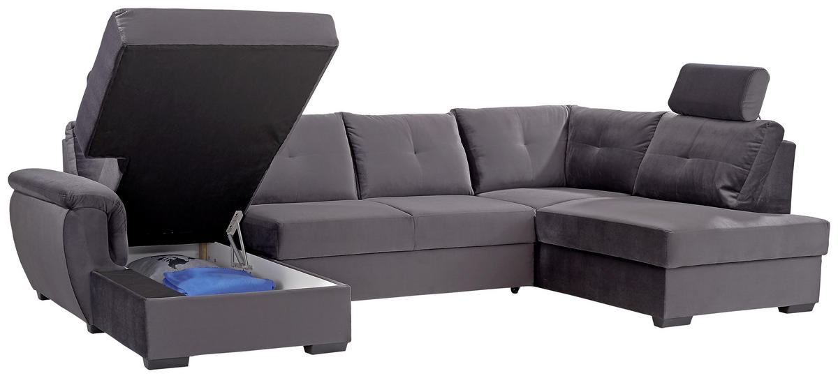 WOHNLANDSCHAFT in Velours Dunkelgrau  - Weiss/Dunkelgrau, Konventionell, Kunststoff/Textil (168/325/184cm) - Livetastic