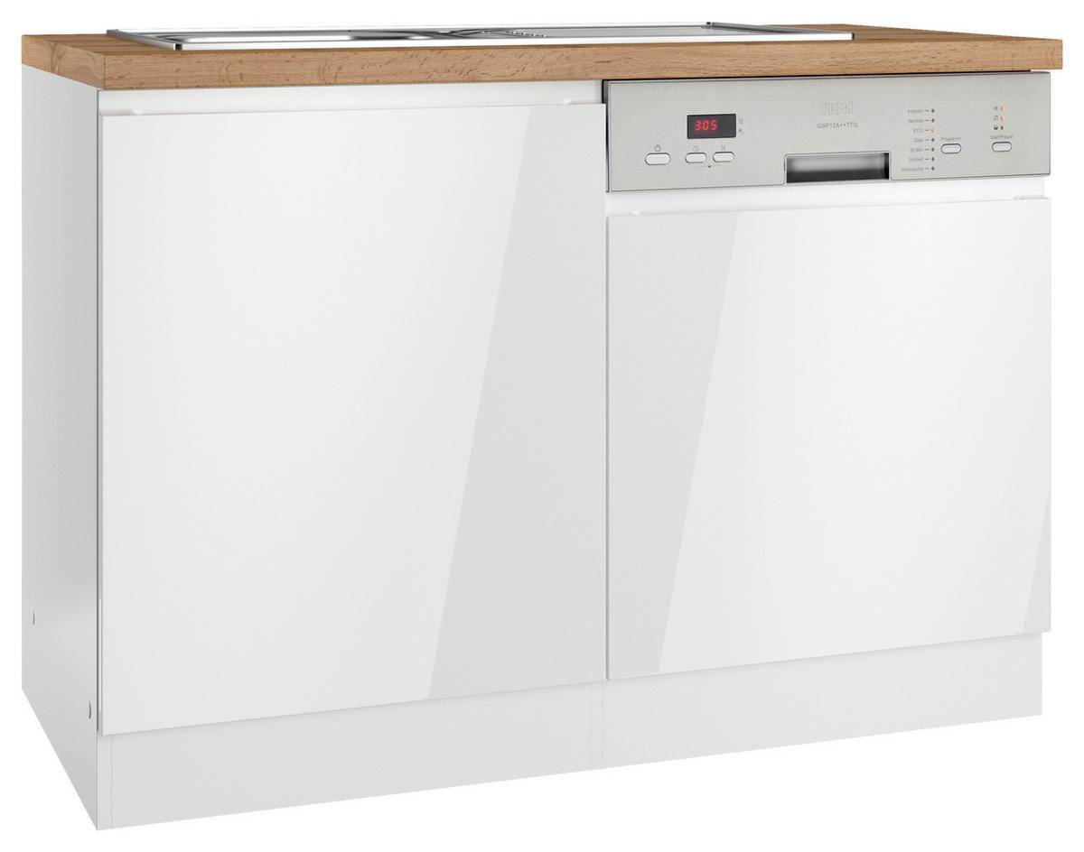 SPÜLENUNTERSCHRANK 120/86/60 cm  in Weiß, Eiche Wotan, Weiß Hochglanz  - Weiß Hochglanz/Eiche Wotan, LIFESTYLE, Holzwerkstoff (120/86/60cm) - Held