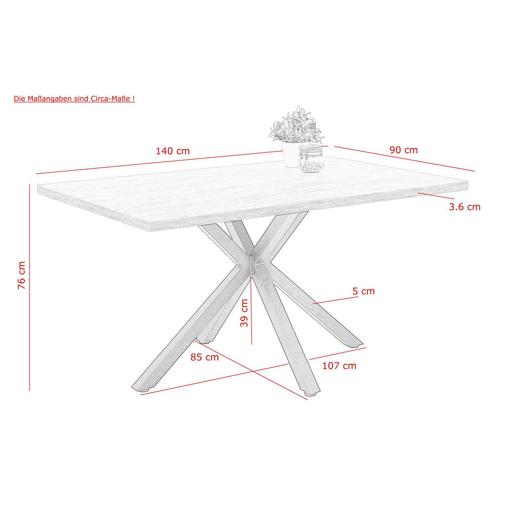 Thumbnail - Mid.you Esstisch Cleo, Schwarz, Dunkelbraun, Metall, Holzwerkstoff, rechteckig, Sternfuß, 90x76x140 cm, Esszimmer, Tisch...
