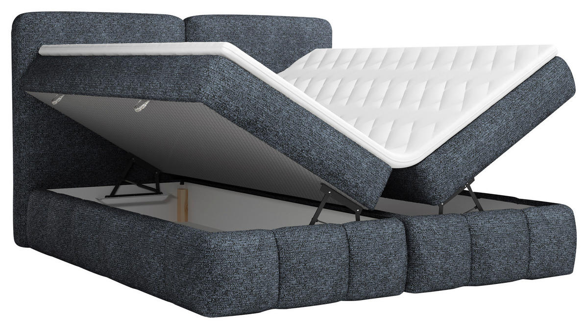BOXBETT 180/200 cm,  in Dunkelblau, Bettkasten, Topper, Matratzen, H3 = fest  - Schwarz/Dunkelblau, KONVENTIONELL, Kunststoff/Textil (180/200cm) - Carryhome