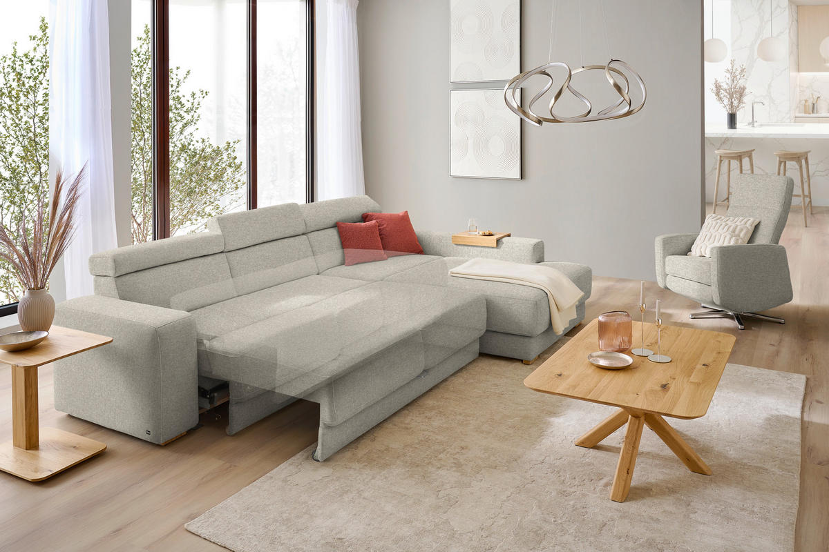 ECKSOFA  in Chenille Hellgrau  316/206 cm  - Eichefarben/Hellgrau, Design, Textil (316/206cm) - Sedda