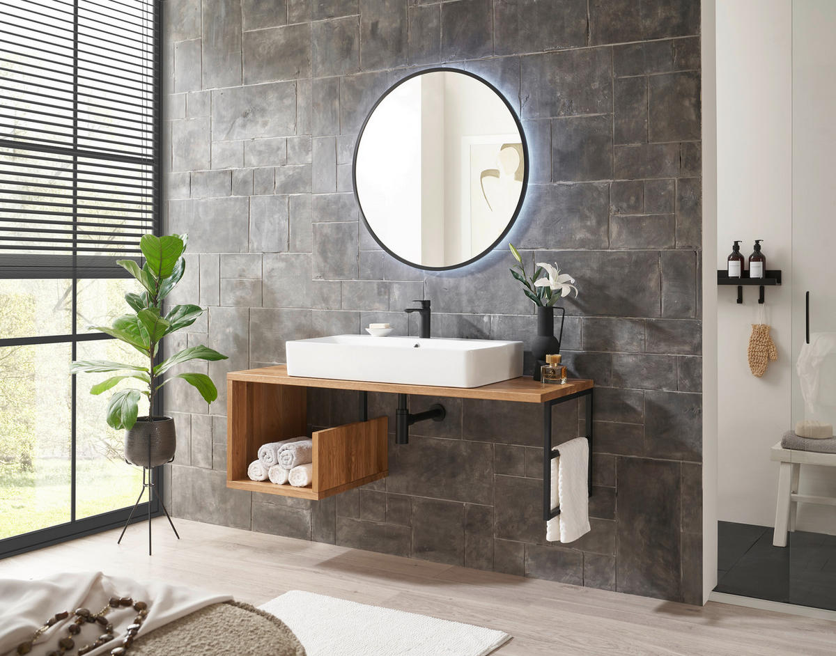 WASCHBECKENUNTERSCHRANK 135/45/47 cm  - Eichefarben/Schwarz, Natur, Holz/Metall (135/45/47cm) - Linea Natura