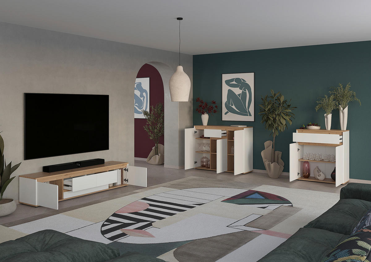 TV-BÄNK 180/50/42 cm  - vit/svart, Modern, trämaterial (180/50/42cm) - Carryhome