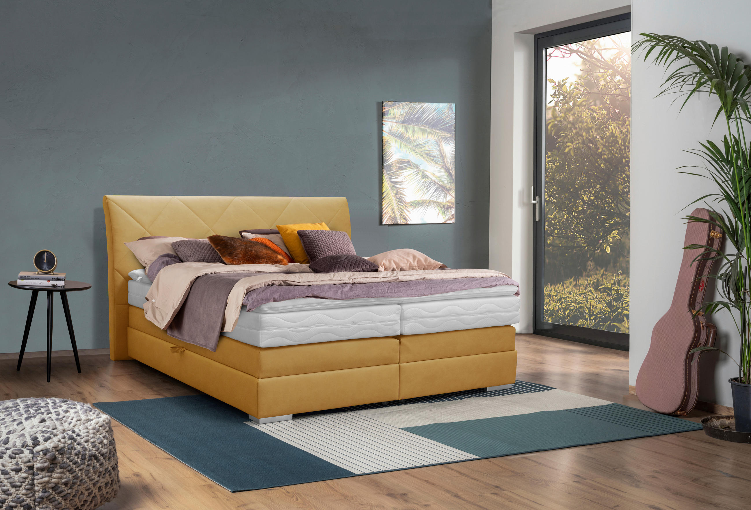 BOXSPRING-ÁGY 180/200 cm  sárga  - sárga/króm, Basics, textil (180/200cm) - Esposa