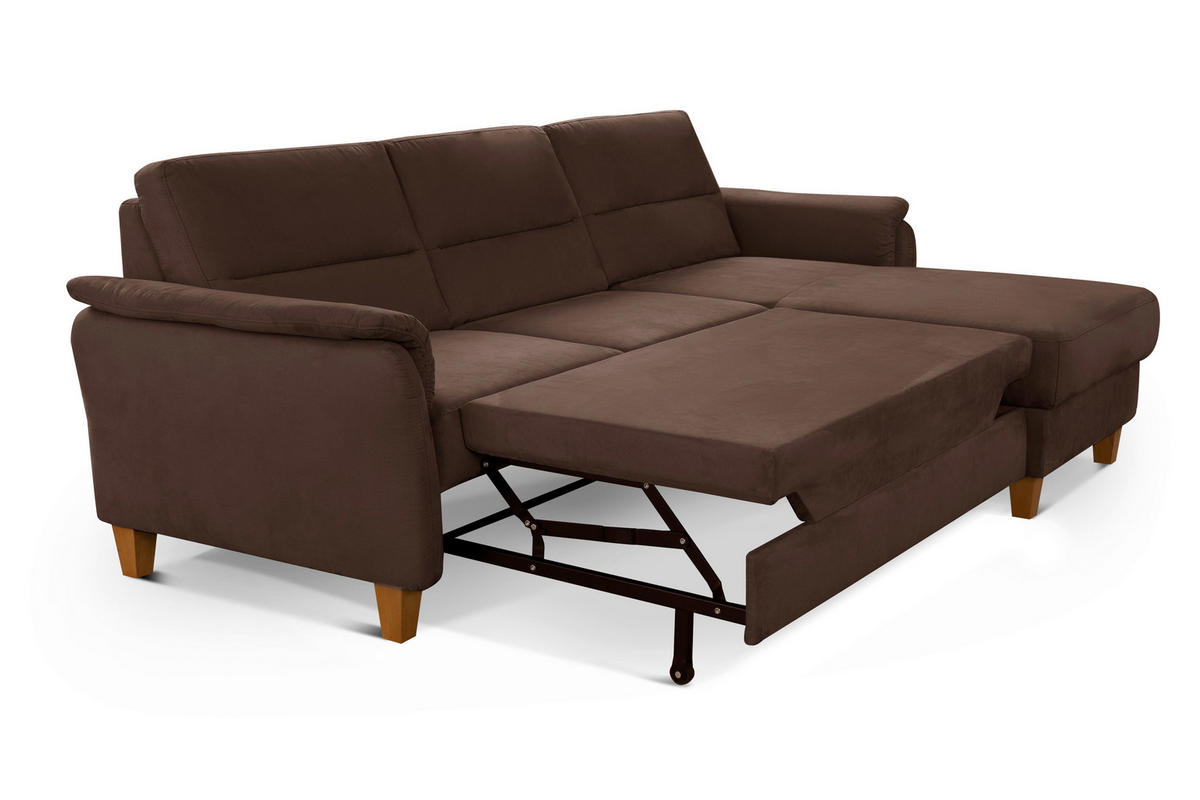 ECKSOFA in Mikrofaser Dunkelbraun  - Eichefarben/Dunkelbraun, Konventionell, Holz/Textil (244/163cm) - Sit & More