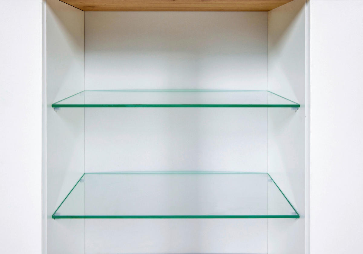 KÜCHENOBERSCHRANK 130/57/33 cm  in Weiß, Eiche Artisan  - Silberfarben/Weiß, MODERN, Glas/Holzwerkstoff (130/57/33cm) - home24