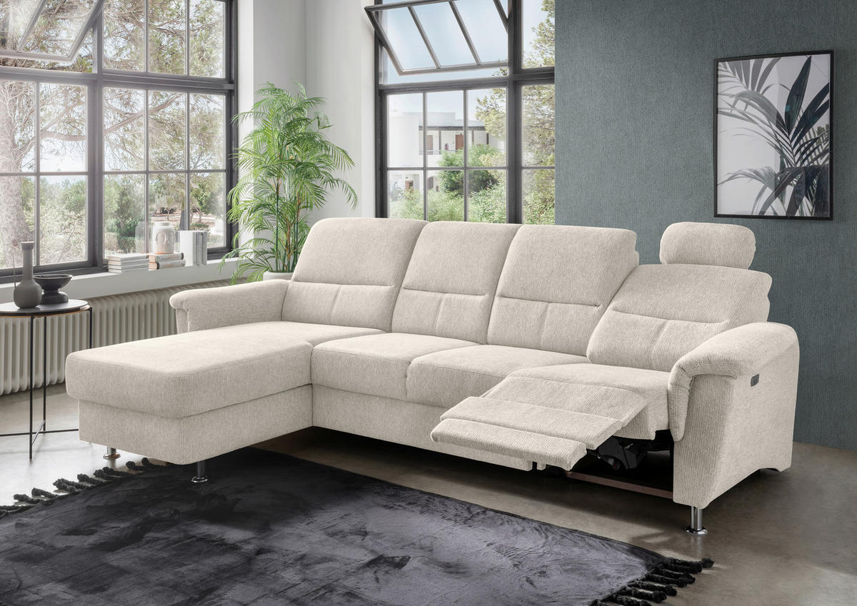 ECKSOFA in Chenille Beige  - Chromfarben/Beige, Konventionell, Textil/Metall (165/292cm) - Livetastic