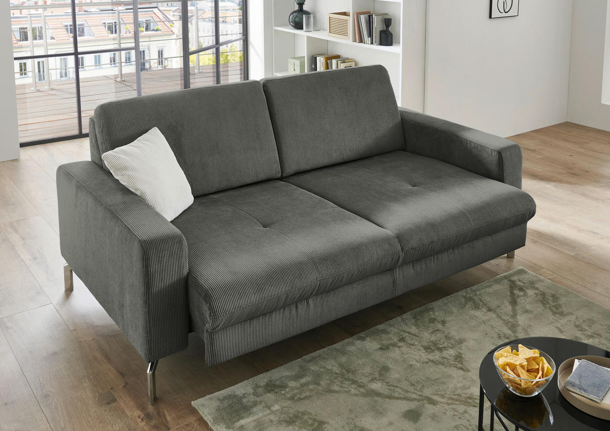 3-SITZER-SOFA Feincord Grau  - Chromfarben/Grau, Design, Textil/Metall (194/87/105cm) - Beldomo Style