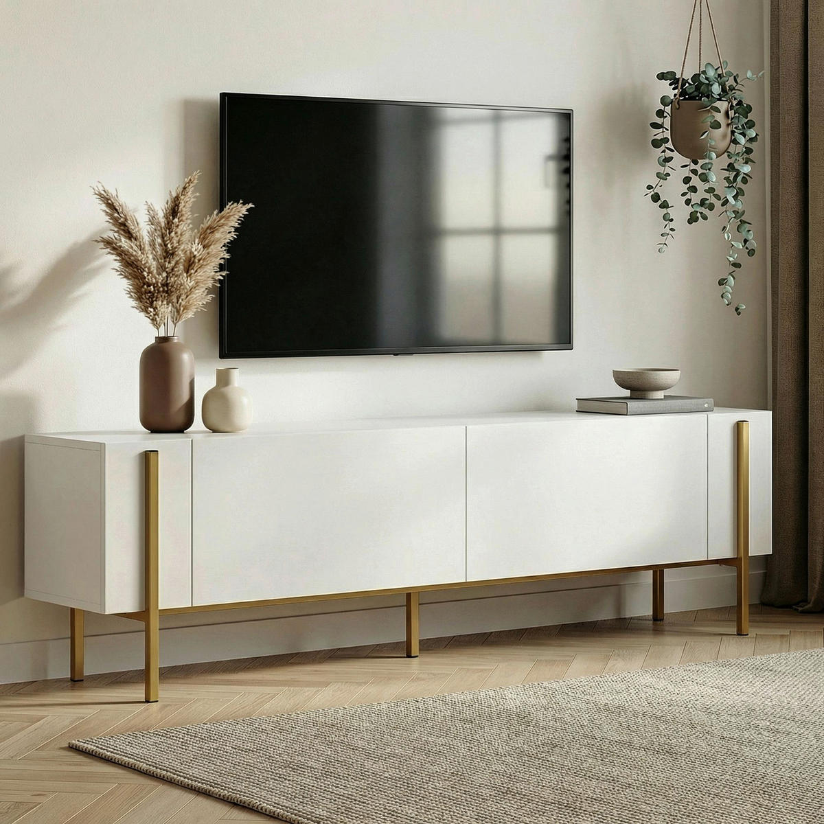 TV-ELEMENT Holzwerkstoff Weiß, Goldfarben  - Goldfarben/Weiß, MODERN, Holzwerkstoff (180/45/30cm) - MID.YOU