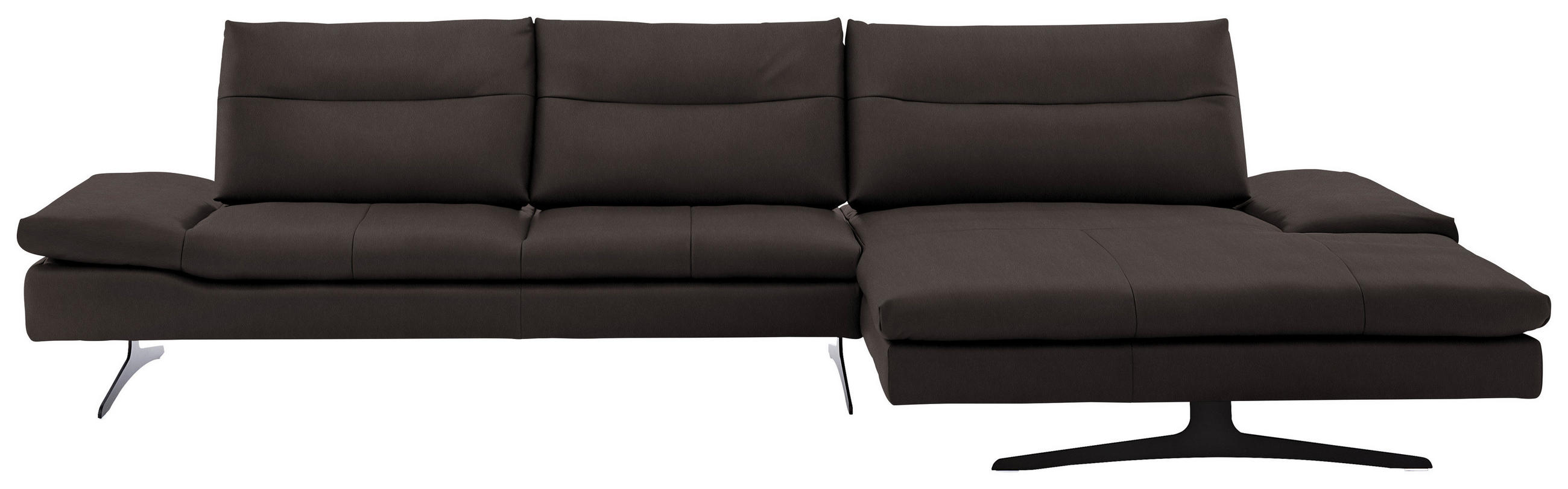 ECKSOFA in Echtleder Dunkelbraun  - Dunkelbraun/Schwarz, Modern, Leder/Metall (342/158cm) - Chilliano