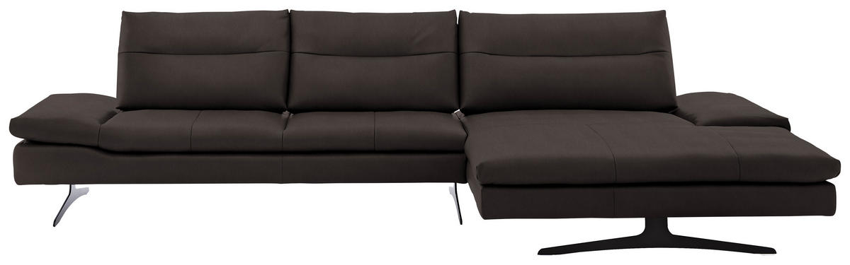 ECKSOFA in Echtleder Dunkelbraun  342/158 cm  - Dunkelbraun/Schwarz, MODERN, Leder/Metall (342/158cm) - Chilliano