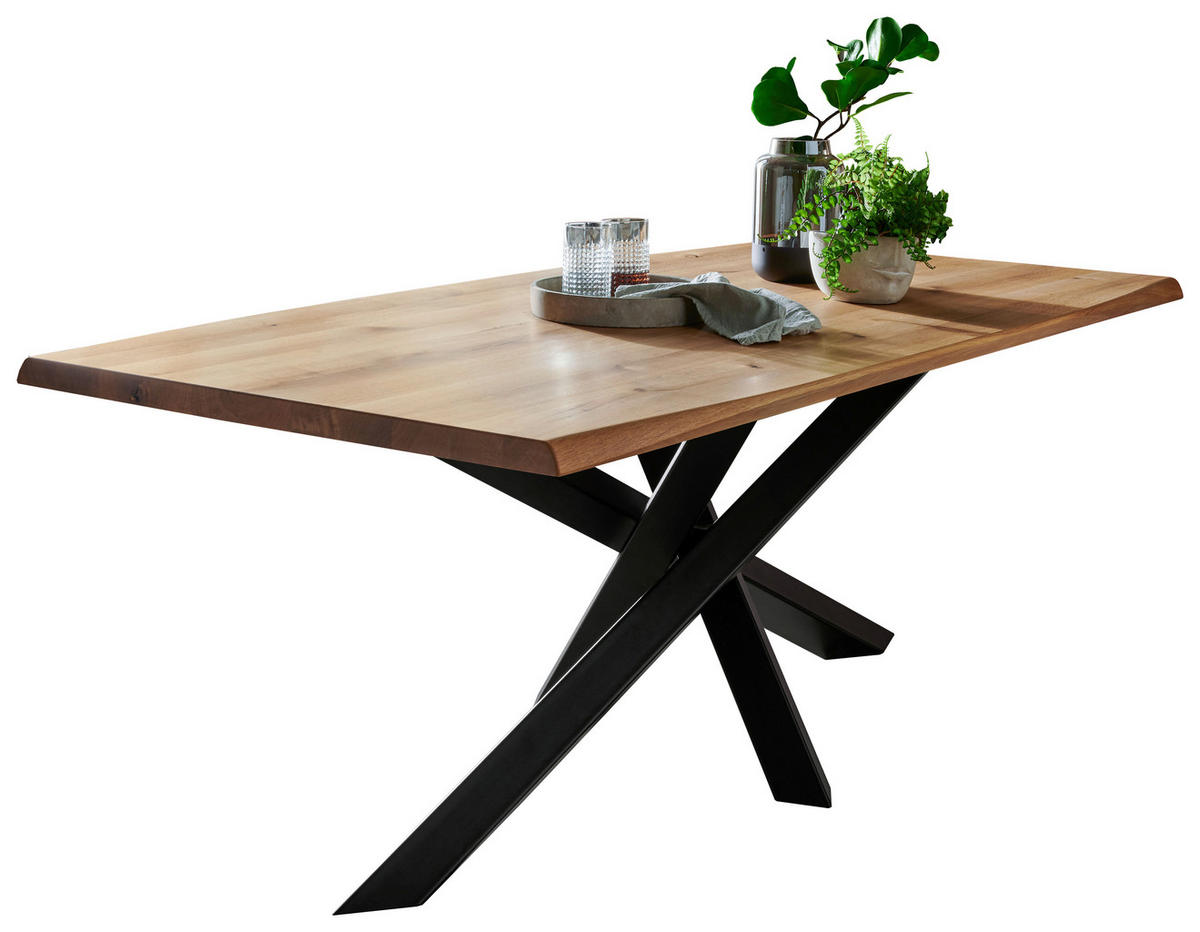 ESSTISCH Wildeiche massiv rechteckig Schwarz, Eichefarben  - Eichefarben/Schwarz, LIFESTYLE, Holz/Metall (220/100/75cm) - Linea Natura