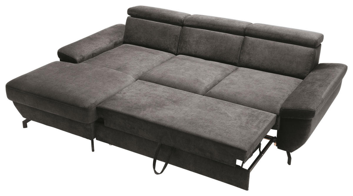 ECKSOFA RIMA Anthrazit Velours  - Anthrazit/Silberfarben, MODERN, Textil/Metall (182/262cm) - Trendmanufaktur