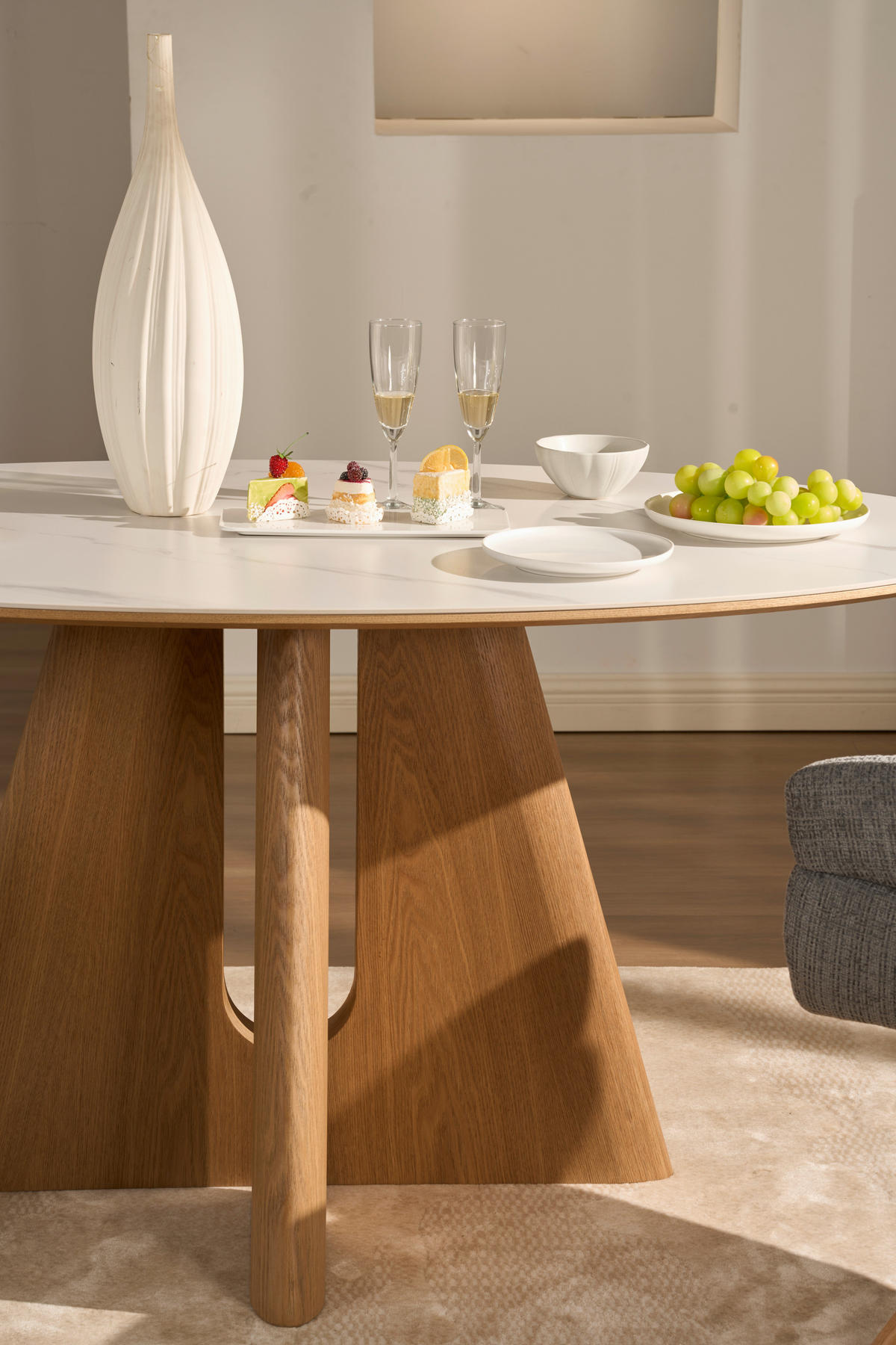 ESSTISCH 160/90/75 cm Echtholz, Nachbildung  Holz, Stein, Holzwerkstoff oval Weiss, Eichefarben  - Weiss/Eichefarben, Modern, Holz/Holzwerkstoff (160/90/75cm) - Livetastic
