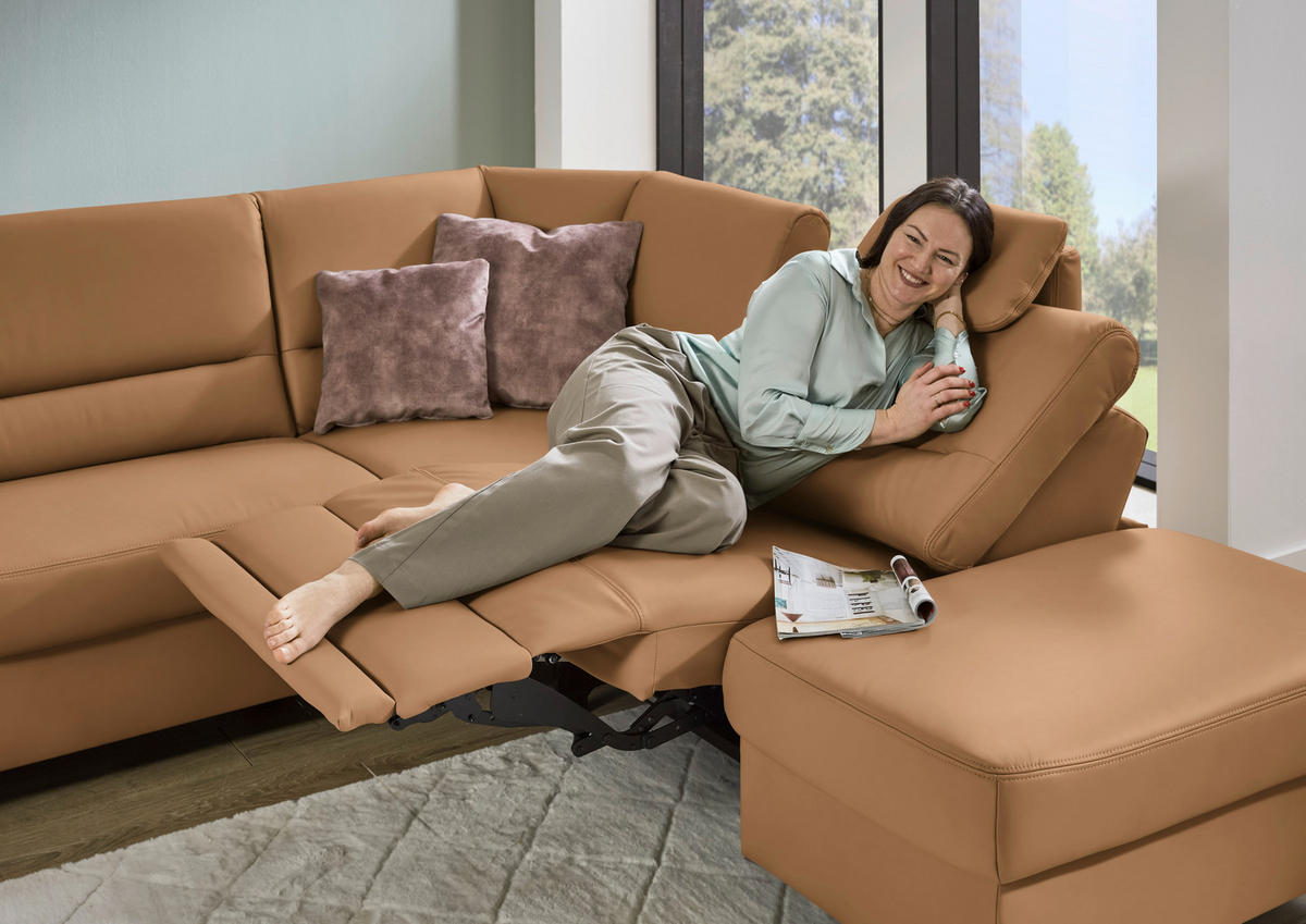 ECKSOFA Echtleder Hellbraun  - Hellbraun/Schwarz, Konventionell, Leder/Metall (290/249cm) - Beldomo Premium