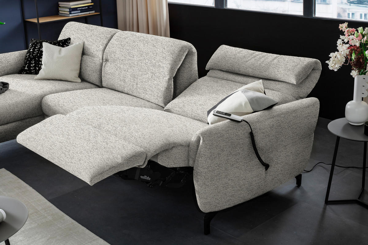 ECKSOFA Hellgrau Chenille  - Hellgrau/Schwarz, Design, Textil/Metall (187/299cm) - Schöner Wohnen