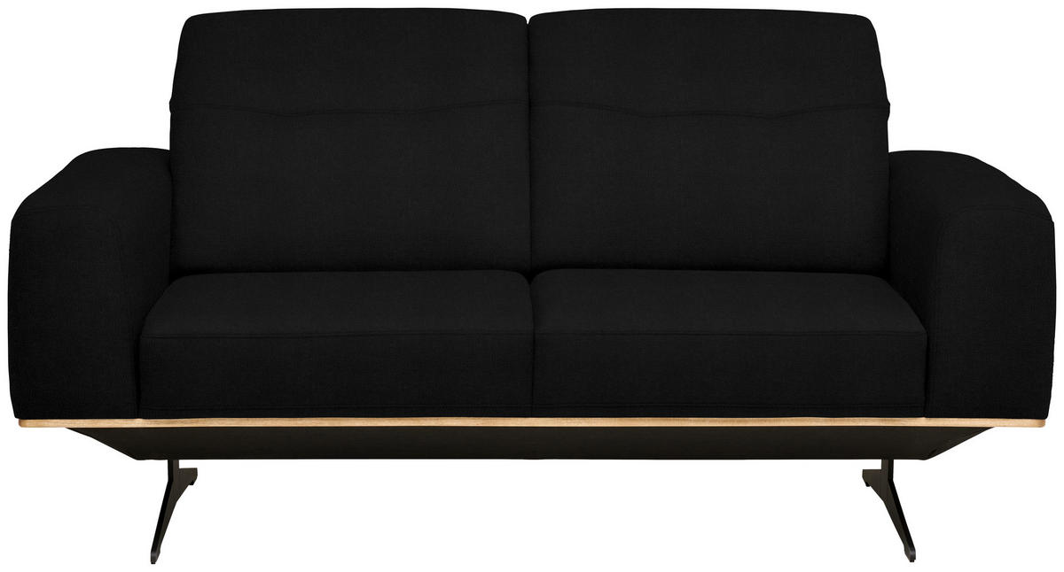 3-SITZER-SOFA in Echtleder Schwarz  - Schwarz, Design, Leder/Holz (205/76-97/102cm) - Novel