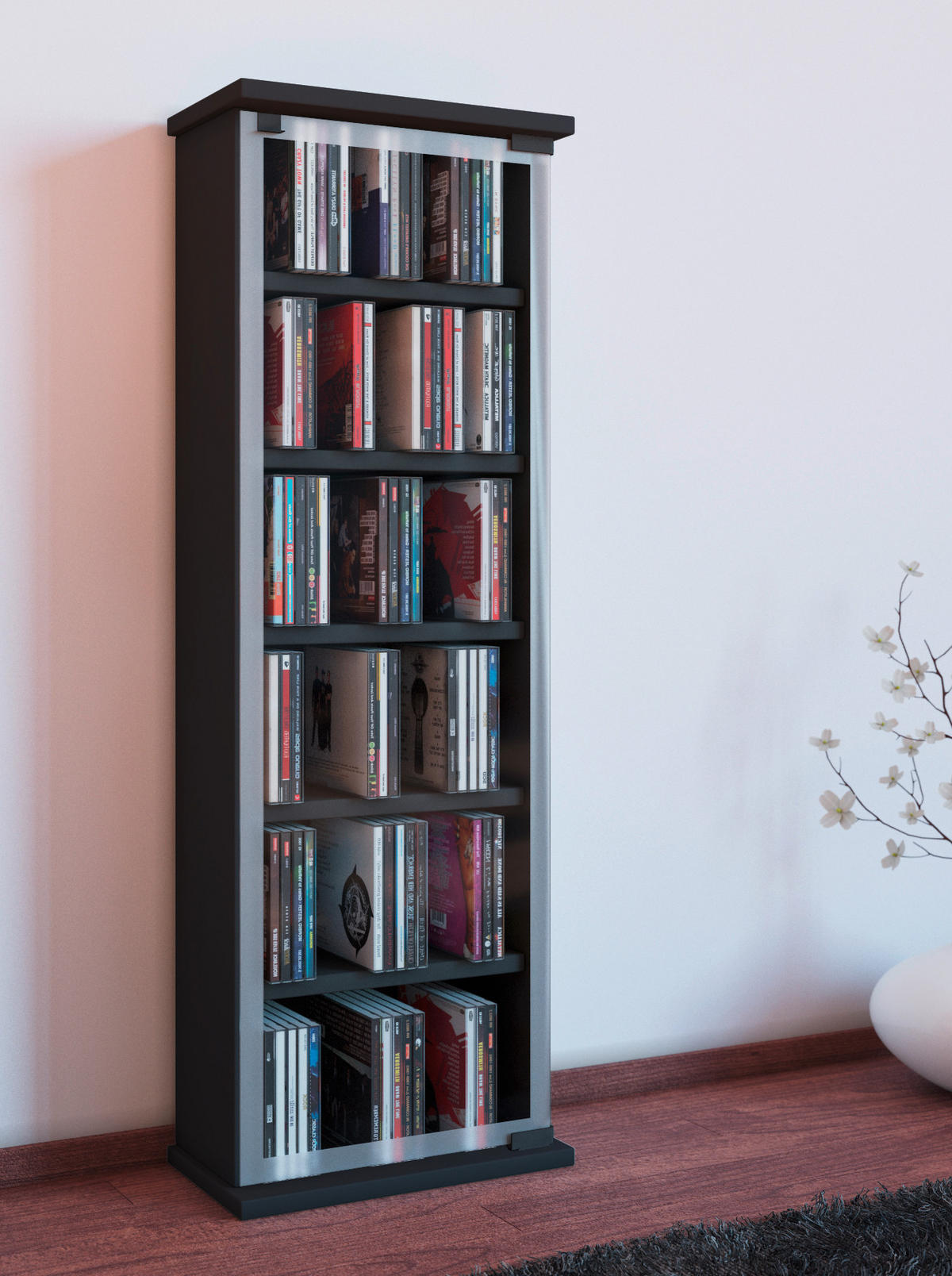 CD-REGAL - Schwarz, Konventionell, Glas/Holzwerkstoff (31/92/18cm) - MID.YOU