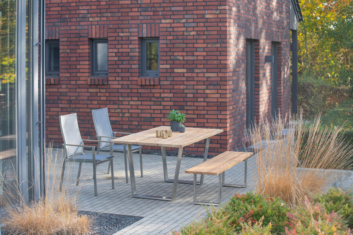 GARTENBANK 180/46/40 cm  in Teakfarben  - Edelstahlfarben/Teakfarben, Design, Holz/Metall (180/46/40cm) - Niehoff Garden
