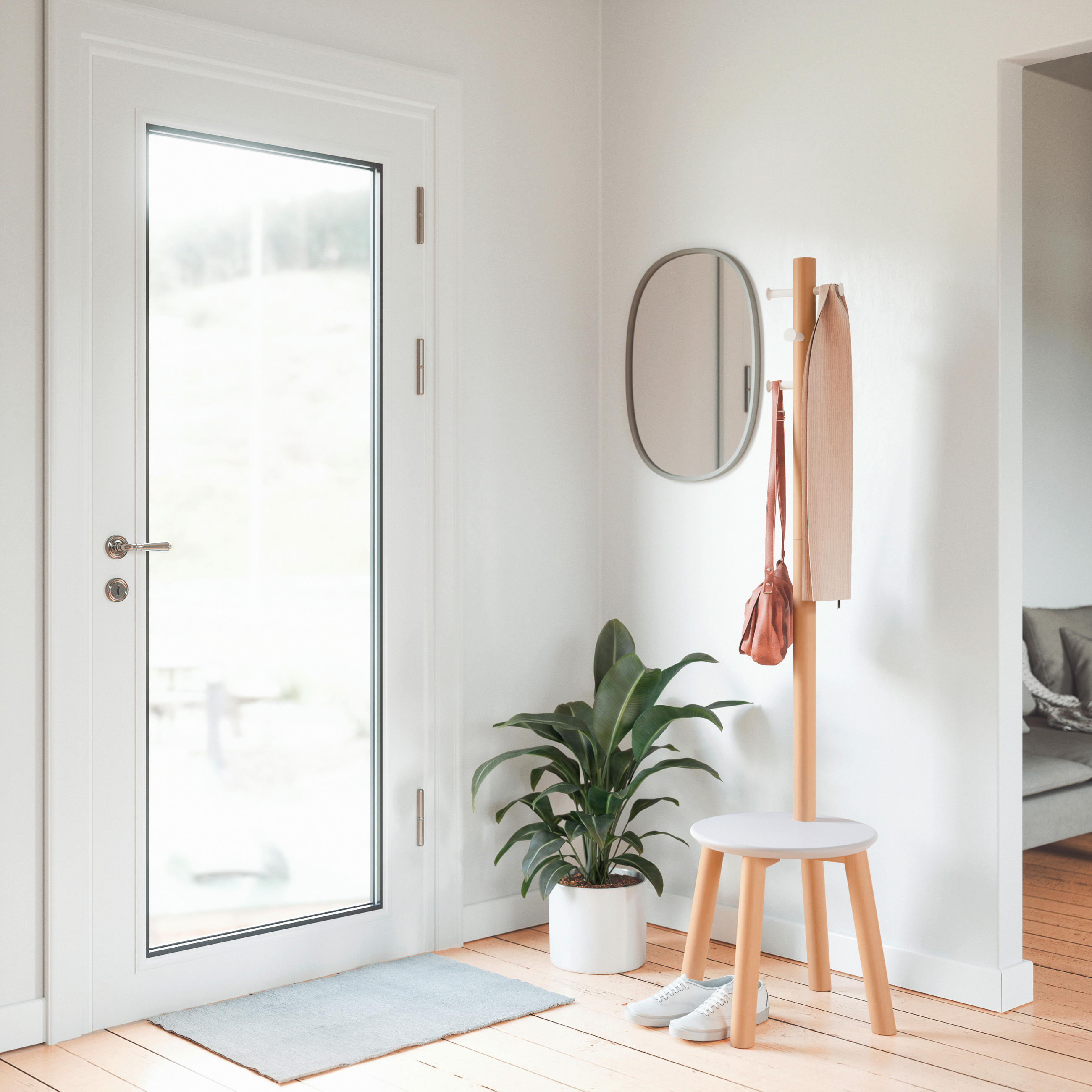 KLÄDSTÄLLNING i naturfärgad, vit  51/165 cm  - vit/naturfärgad, Basics, trä (51/165cm) - Umbra