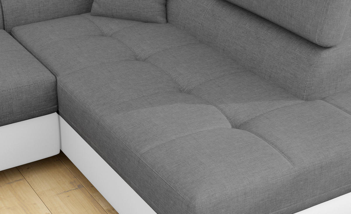 ECKSOFA in Textilgeflecht Grau, Weiß  272/203 cm  - Chromfarben/Weiß, Design, Textil/Metall (272/203cm) - MID.YOU