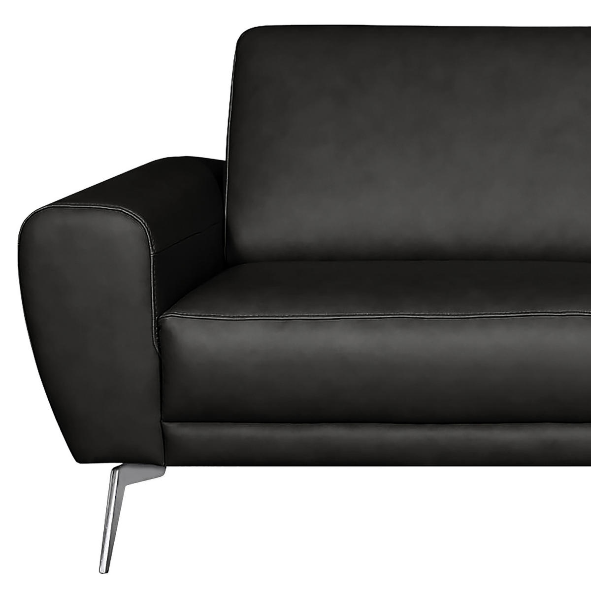 3-SITZER-SOFA in Echtleder Schwarz  - Chromfarben/Schwarz, Design, Leder/Metall (207/85/92cm) - Livetastic