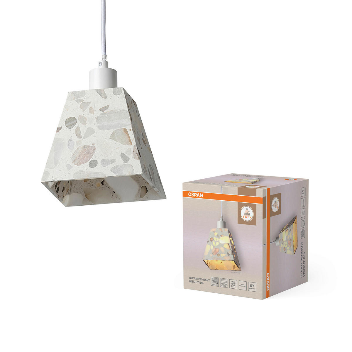 HÄNGELEUCHTE 14/14/121,5 cm  - Beige, Basics, Stein (14/14/121,5cm) - Osram