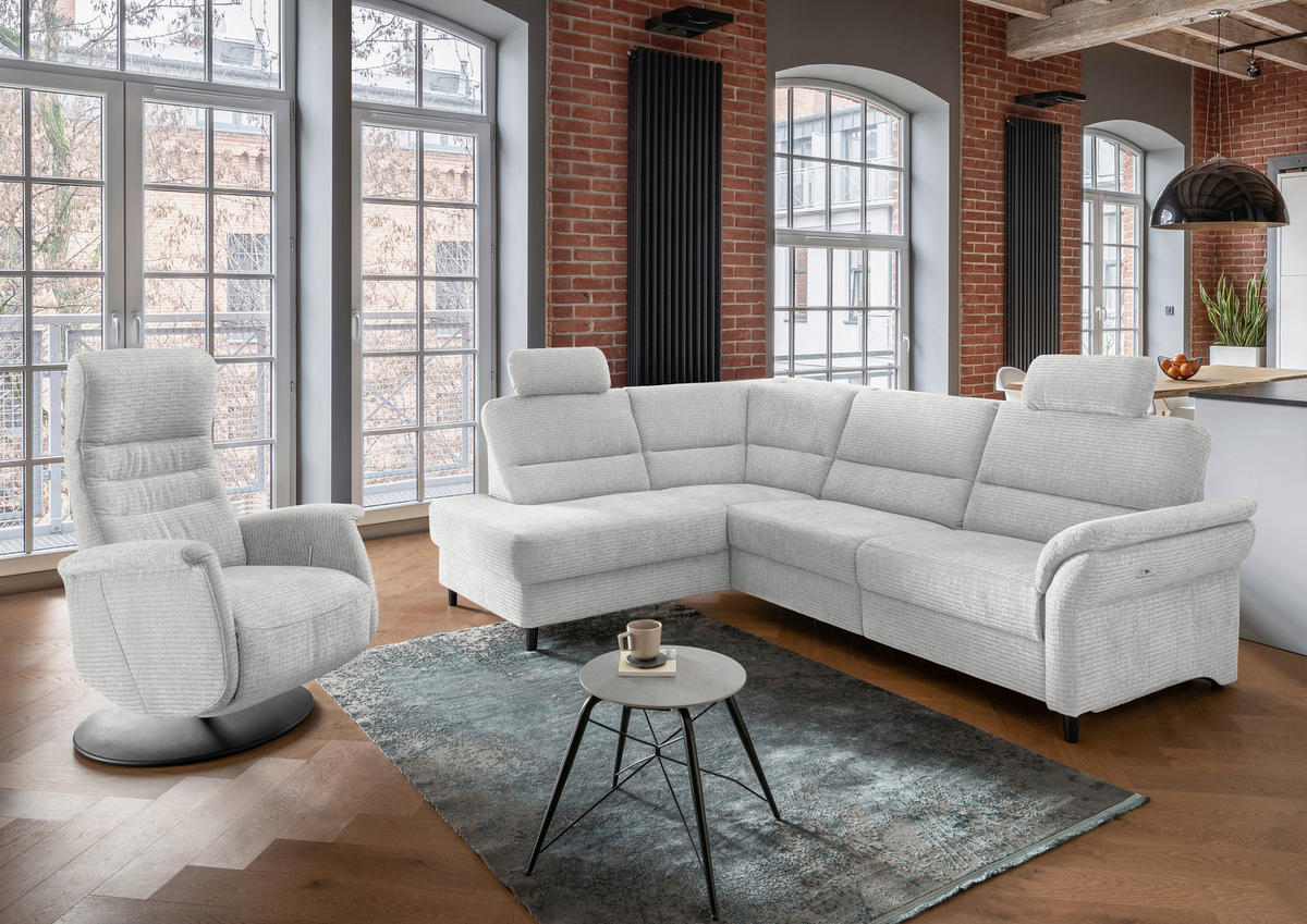 ECKSOFA in Mikrofaser Creme  190/266 cm  - Creme/Schwarz, MODERN, Holz/Textil (190/266cm) - Livetastic