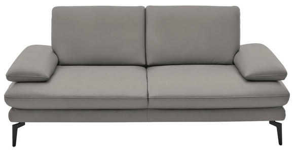 2,5-SITZER in Leder Silberfarben - Silberfarben/Schwarz, Design, Leder/Metall (196/86/104cm) - Dieter Knoll