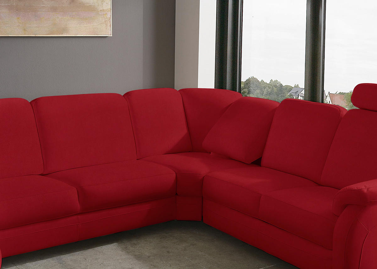 WOHNLANDSCHAFT  in Echtleder Rot  - Rot/Alufarben, KONVENTIONELL, Leder/Metall (165/329/239cm) - Beldomo Premium