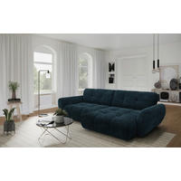 ECKSOFA NIVO Dunkelblau Chenille Rücken echt  - Schwarz/Dunkelblau, MODERN, Kunststoff/Textil (312/175cm) - Livetastic