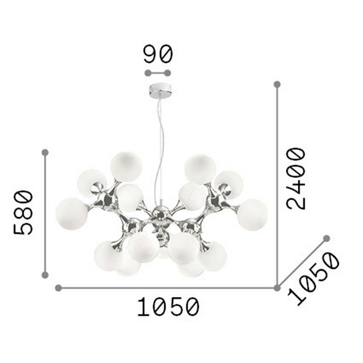 HÄNGELEUCHTE 105/83-240 cm  - Messingfarben, Design, Glas/Metall (105/83-240cm) - Ideal Lux